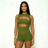 Spring Women's Solid Slim Waist Slim Fit Sexy Two-Piece Shorts Set