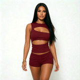 Spring Women's Solid Slim Waist Slim Fit Sexy Two-Piece Shorts Set