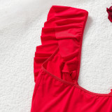 Women V‑Neck Hollow‑Out Ruffle Patchwork Elegant Sexy Shapewear Bodysuit