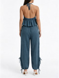 Women Casual Holidays Halter Neck Top And Jogger Pants Two Piece Set