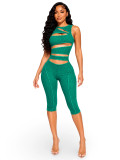 Women Washed Ribbed Hollow‑Out Sleeveless Zipper 7/8 Jumpsuit