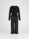 Women Fall Winter Casual Long Sleeve Striped Zipper Wide Leg Jumpsuit
