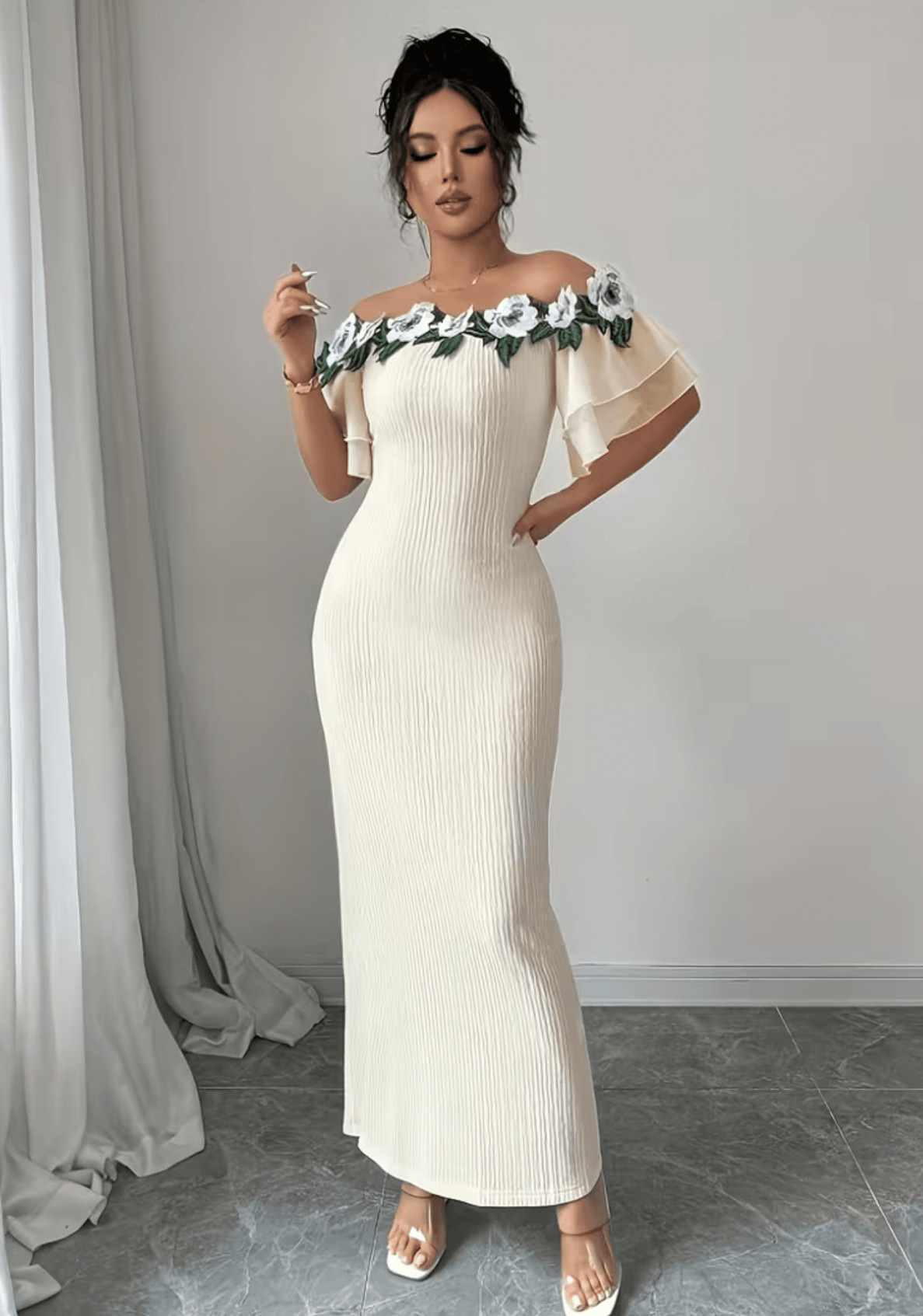 Floral Off-Shoulder Dress for Formal Events