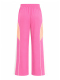 Women Casual Drawstring Color Block Patchwork Wide Leg Pants