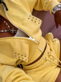 Women's Rivet Sportswear Yellow Zip-Up Hooded Jacket Drawstring Shorts Two-Piece Set