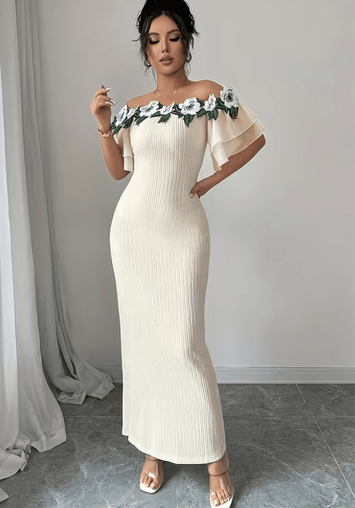 Floral Off-Shoulder Dress for Formal Events