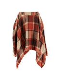 Women Spring Plaid Irregular Midi Skirt
