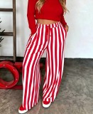 Women Spring Summer Casual Color Block Stripe Printed Long Pants