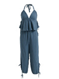 Women Casual Holidays Halter Neck Top And Jogger Pants Two Piece Set