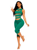 Women Washed Ribbed Hollow‑Out Sleeveless Zipper 7/8 Jumpsuit