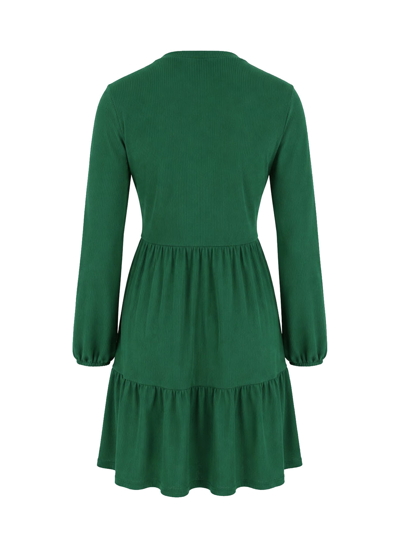Long Sleeve Ribbed Lantern Sleeve Smocked Dress
