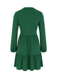 Women Long Sleeve Ribbed Lantern Sleeve Smocked Dress