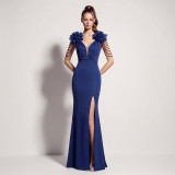 Women Beaded Split Formal Party Evening Dress