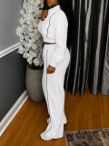 Women Spring Fall Casual Zipper Long Sleeve Top And Drawstring Long Pants Two Piece Set