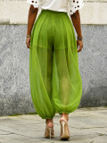 Women Mesh See‑Through Summer Casual Jogger Lantern Wide Leg Pants