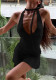 Women's Sexy Deep V-Neck Hollow-Out Low Back Slim Waist Solid Color Halter Neck Bodycon Dress