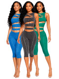 Women Washed Ribbed Hollow‑Out Sleeveless Zipper 7/8 Jumpsuit