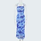 Women's Summer Beach Holiday Sexy Low Back Mesh Strappy Maxi Dress