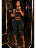 Women Washed Ribbed Hollow‑Out Sleeveless Zipper 7/8 Jumpsuit