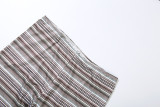 Women Summer Striped Sexy Strapless Off‑Shoulder Short Sleeve Top And Shorts Two Piece Set