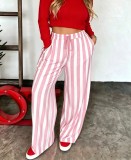Women Spring Summer Casual Color Block Stripe Printed Long Pants