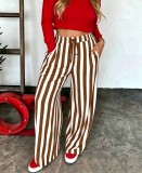 Women Spring Summer Casual Color Block Stripe Printed Long Pants