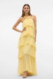Women Cascading Ruffles Sexy Pink Spaghetti Strap Backless Maxi Dress