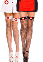 Women's Black and White Fishnet Knee-High Stockings Sexy Nurse Costume Mesh Thigh-High Socks Women's Black and White Fishnet Knee-High Stockings Sexy Nurse Costume Mesh Thigh-High Socks