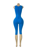 Women Washed Ribbed Hollow‑Out Sleeveless Zipper 7/8 Jumpsuit