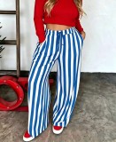 Women Spring Summer Casual Color Block Stripe Printed Long Pants