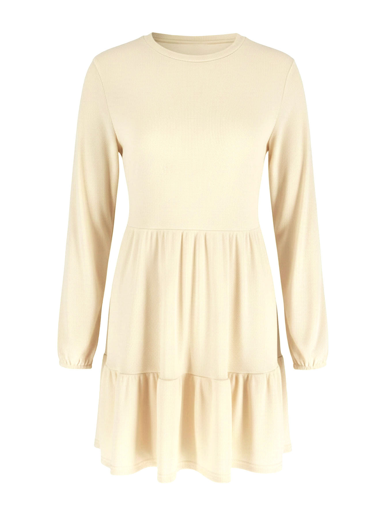 Long Sleeve Ribbed Lantern Sleeve Smocked Dress