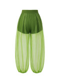 Women Mesh See‑Through Summer Casual Jogger Lantern Wide Leg Pants