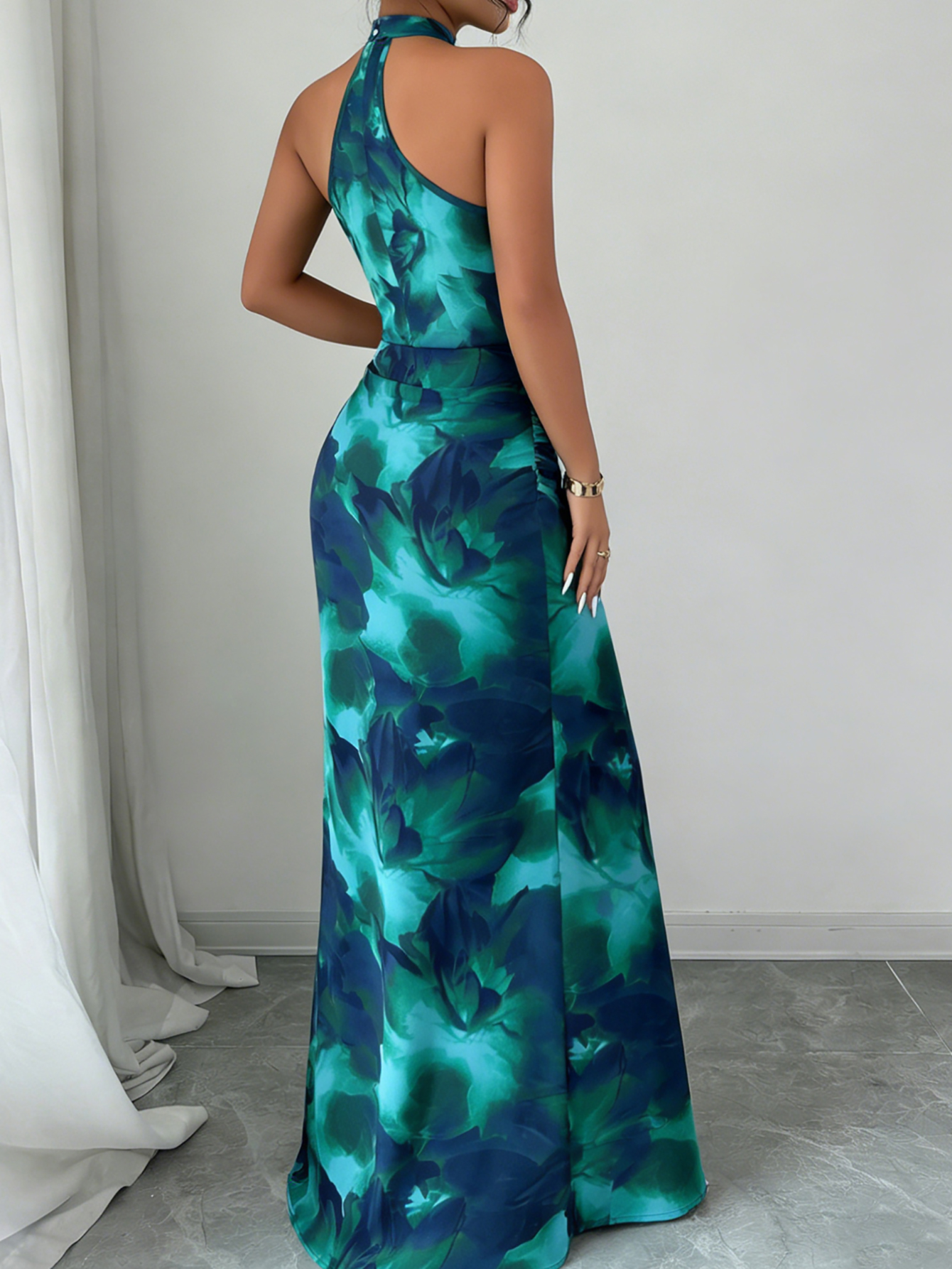 Halter Neck Backless Printed Maxi Dress for Holidays