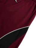 Women Casual Drawstring Color Block Patchwork Wide Leg Pants
