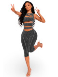 Women Washed Ribbed Hollow‑Out Sleeveless Zipper 7/8 Jumpsuit