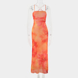 Women's Summer Beach Holiday Sexy Low Back Mesh Strappy Maxi Dress