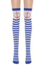 Halloween Blue and White Sailor Knee-High Socks for Women, Christmas Masquerade Cosplay Navy Stripe Stockings Halloween Blue and White Sailor Knee-High Socks for Women, Christmas Masquerade Cosplay Navy Stripe Stockings