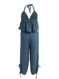 Women Casual Holidays Halter Neck Top And Jogger Pants Two Piece Set