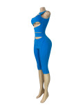 Women Washed Ribbed Hollow‑Out Sleeveless Zipper 7/8 Jumpsuit
