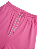 Women Casual Drawstring Color Block Patchwork Wide Leg Pants