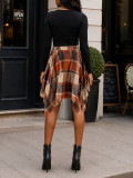Women Spring Plaid Irregular Midi Skirt