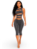 Women Washed Ribbed Hollow‑Out Sleeveless Zipper 7/8 Jumpsuit