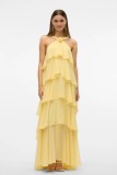 Women Cascading Ruffles Sexy Pink Spaghetti Strap Backless Maxi Dress