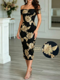 Women Summer Floral Off‑Shoulder Split Back Zipper Bodycon Dress
