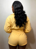 Women's Rivet Sportswear Yellow Zip-Up Hooded Jacket Drawstring Shorts Two-Piece Set