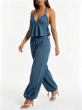 Women Casual Holidays Halter Neck Top And Jogger Pants Two Piece Set