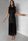 Women's Sexy Sleeveless Round Neck Velvet Sequin Patchwork Chiffon Party Maxi Dress