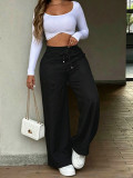 Women Spring Fall Casual Tie Draped Wide Leg Pants
