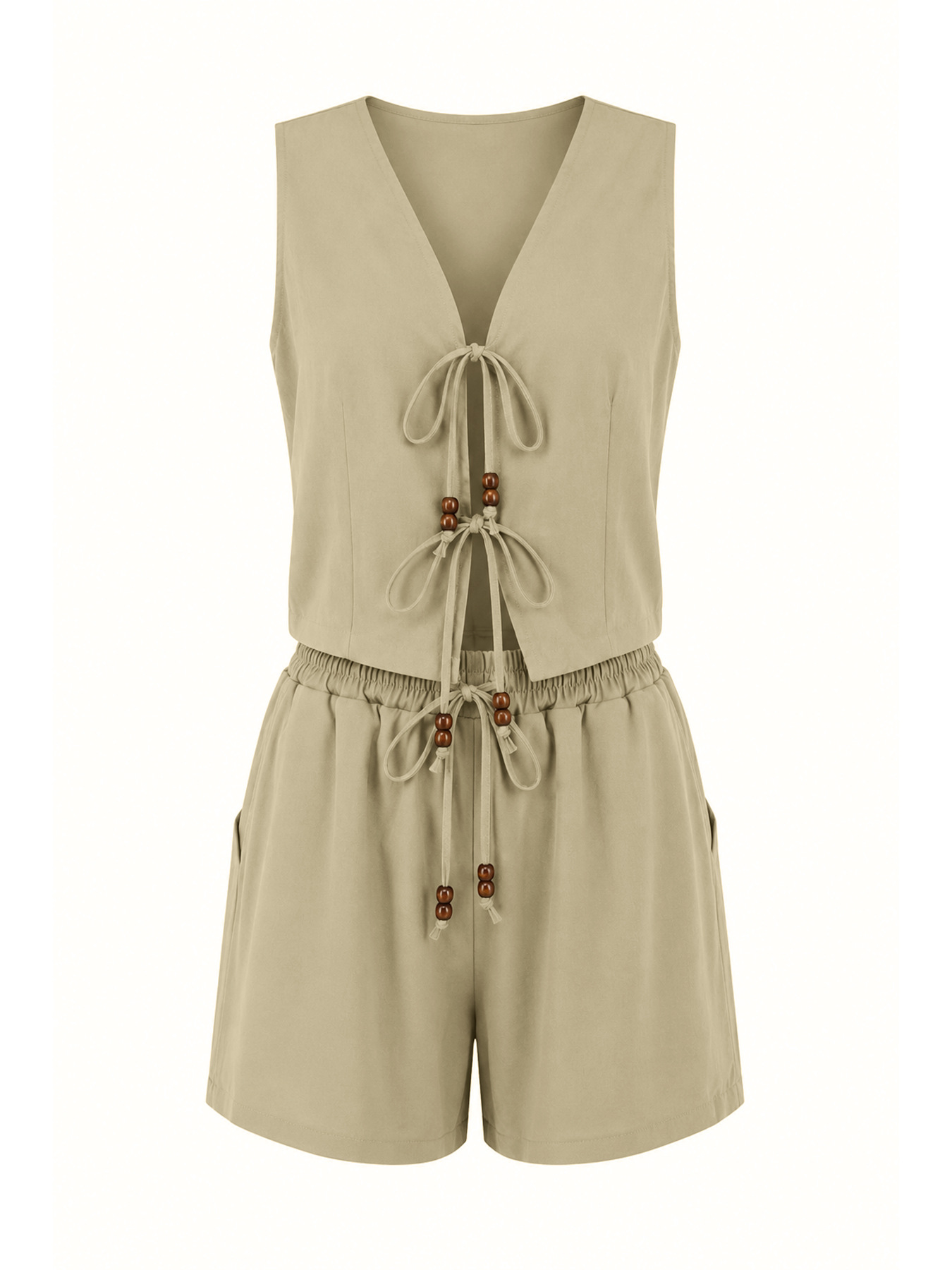 Lace-Up Sleeveless Top & Shorts Two-Piece Set