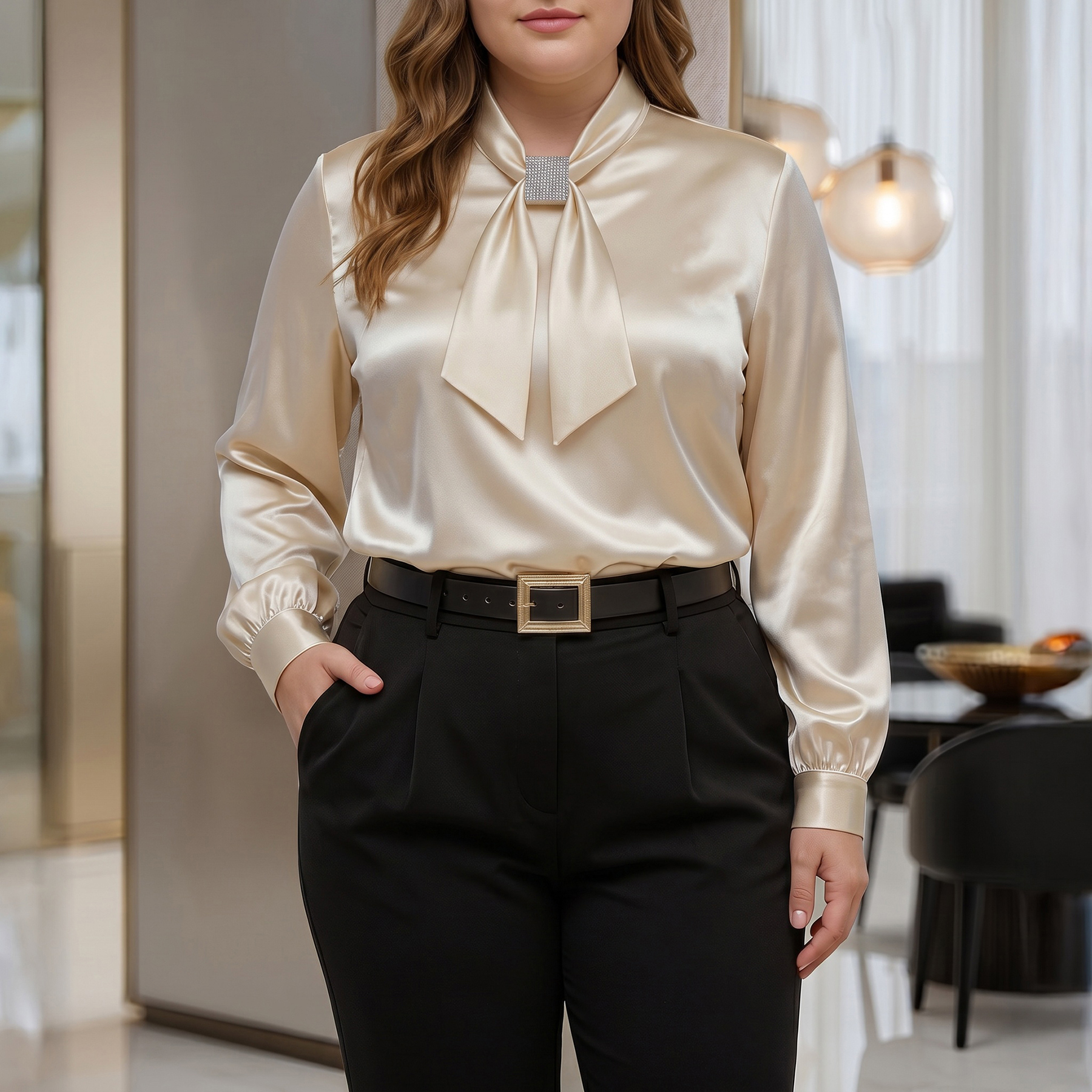 Plus Size Rhinestone Bow Shirt